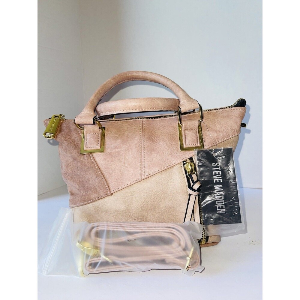 Steve Madden Handbag Detachable Shoulder Strap Leather/Suede Gold   Zip Blush